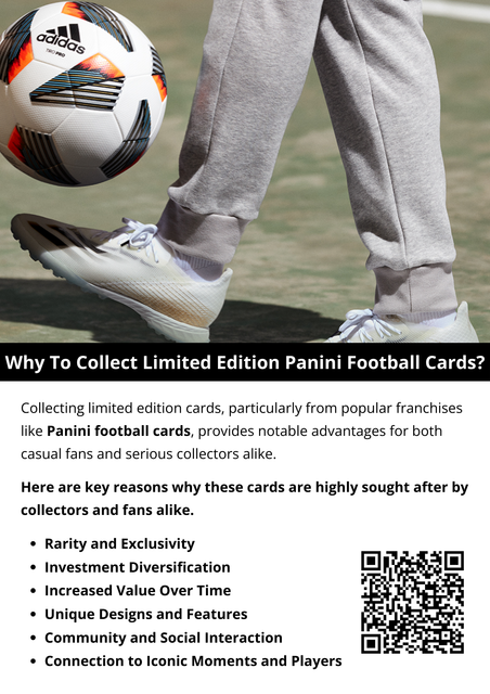 Collecting limited edition Panini football cards offers numerous advantages for enthusiasts. Their rarity enhances value, making them potential investments as their worth can appreciate over time. Unique designs, exclusive features, and autographs add to their appeal, allowing collectors to own a piece of sports history. Additionally, collecting fosters community engagement among fans, creating opportunities for trading and sharing experiences. To know more visit here https://thecardvault.co.uk/collections/sports-trading-cards-panini-topps