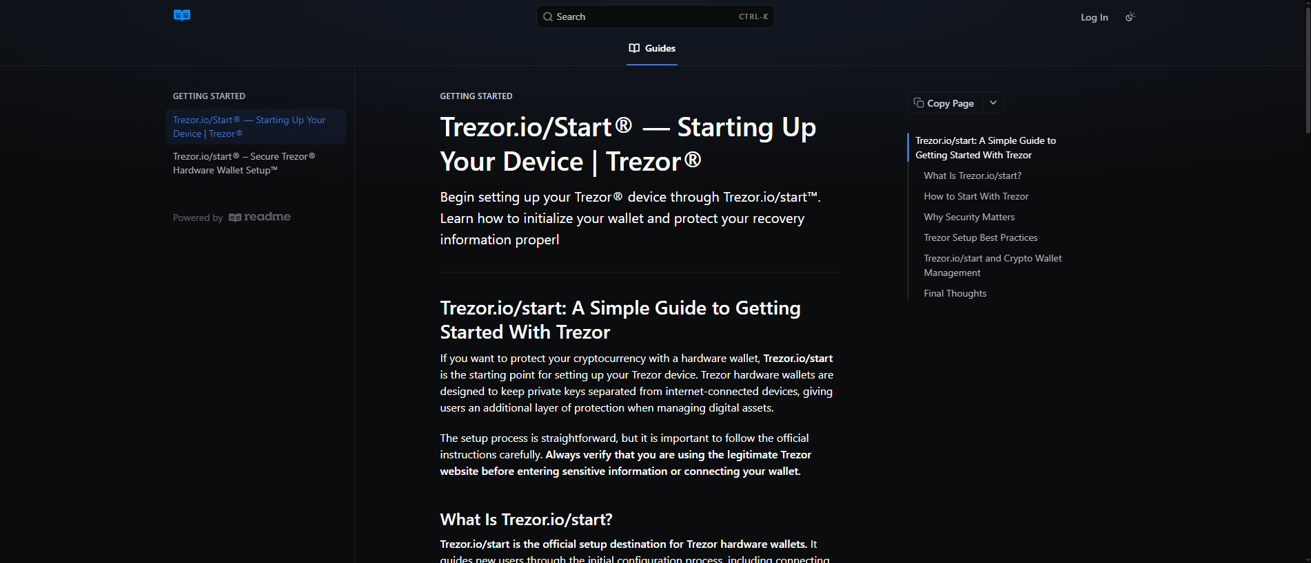 Stored capture of startio-trezor.readme.io