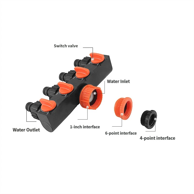 2pcs Orange 4-Way Garden Hose Splitter - Multi-Outlet Tap Manifold with Individual Control Valves - Universal Fit for 1/2 inch 3/4 inch and 1 inch Taps - Durable ABS Irrigation Water Distributor