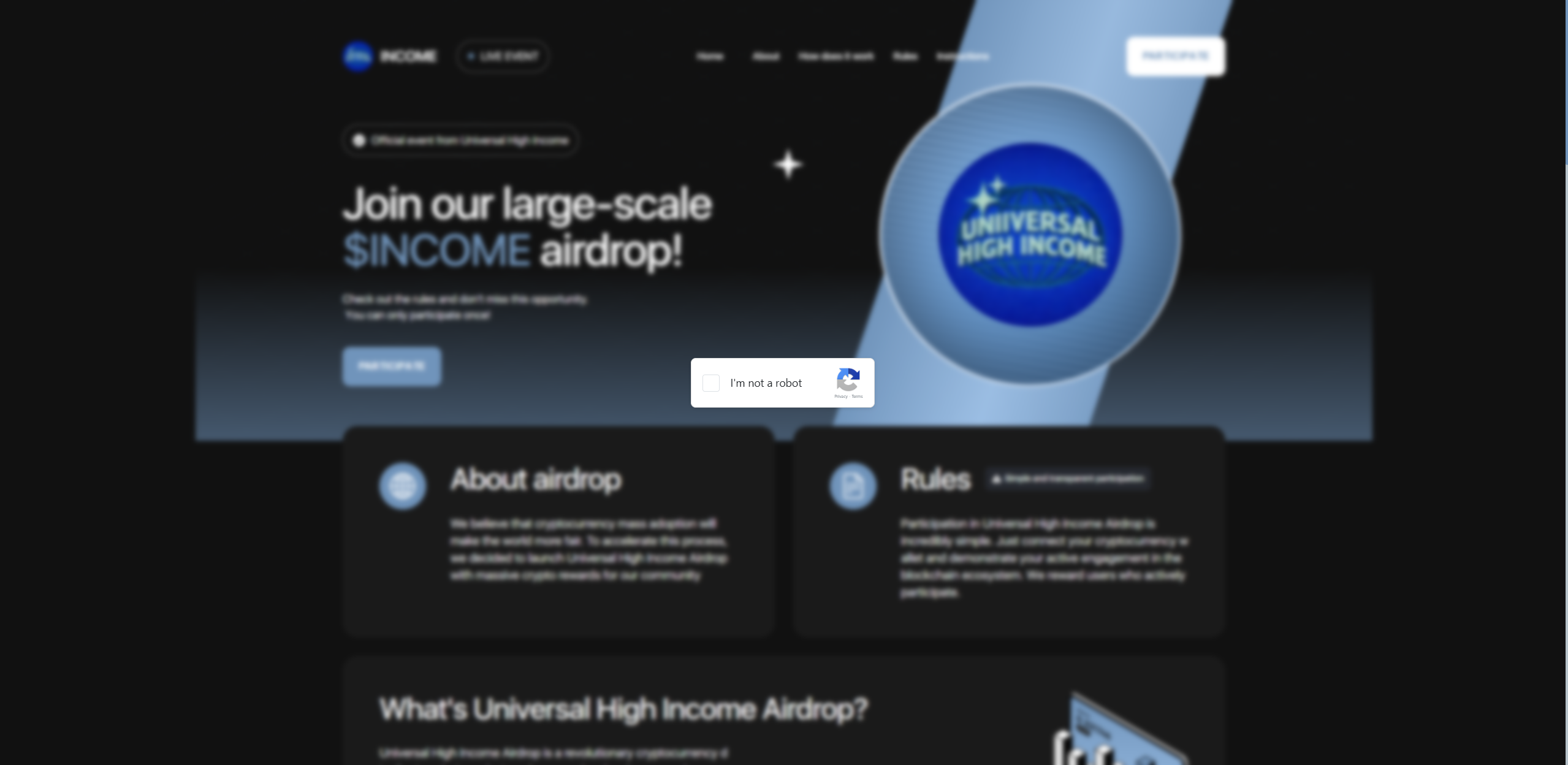 Forensic screenshot of universelincome.digital showing the phishing page layout