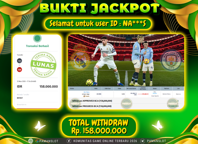 PAMANSLOT JACKPOT Game Sportsbook Mix-Parlay Rp.158,000,000- LUNAS