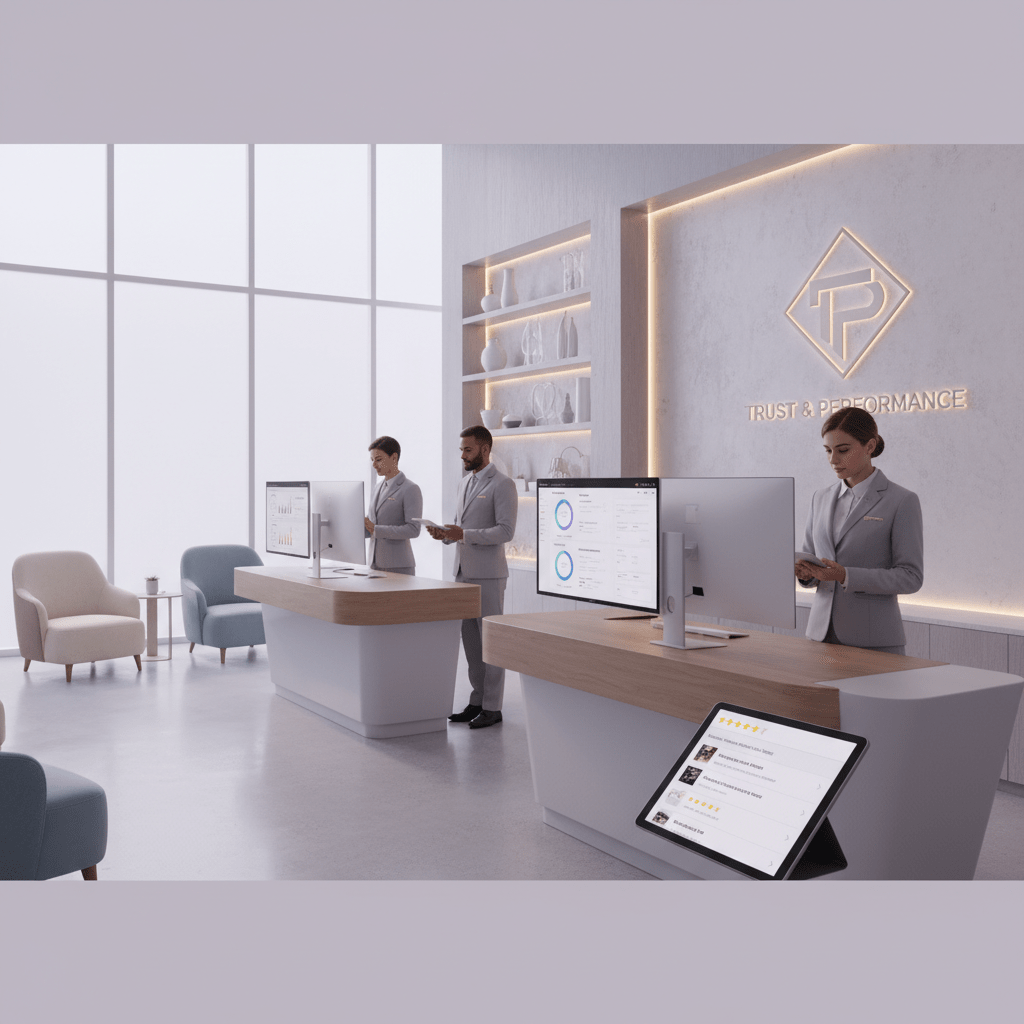 Hospitality team managing reviews and analytics