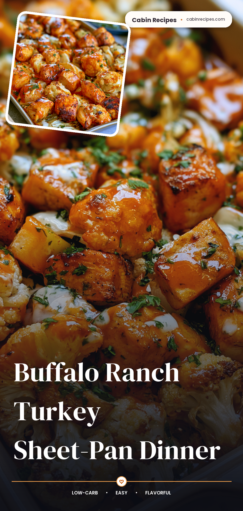 Pinterest graphic for Buffalo Ranch Turkey Sheet-Pan Dinner