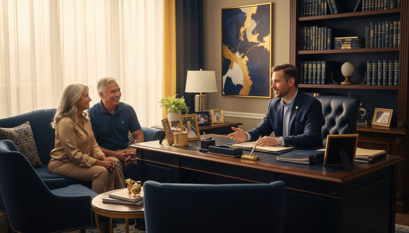 A Charlotte insurance agent consulting with a senior couple.