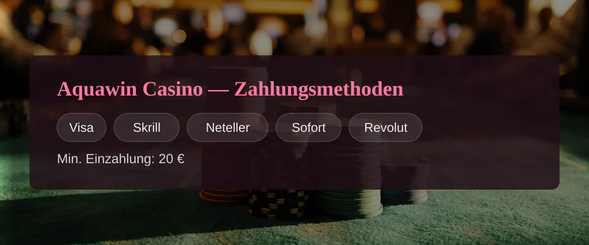Aquawin Casino — Zahlungsmethoden: Visa, Skrill, Neteller, Sofort, Revolut