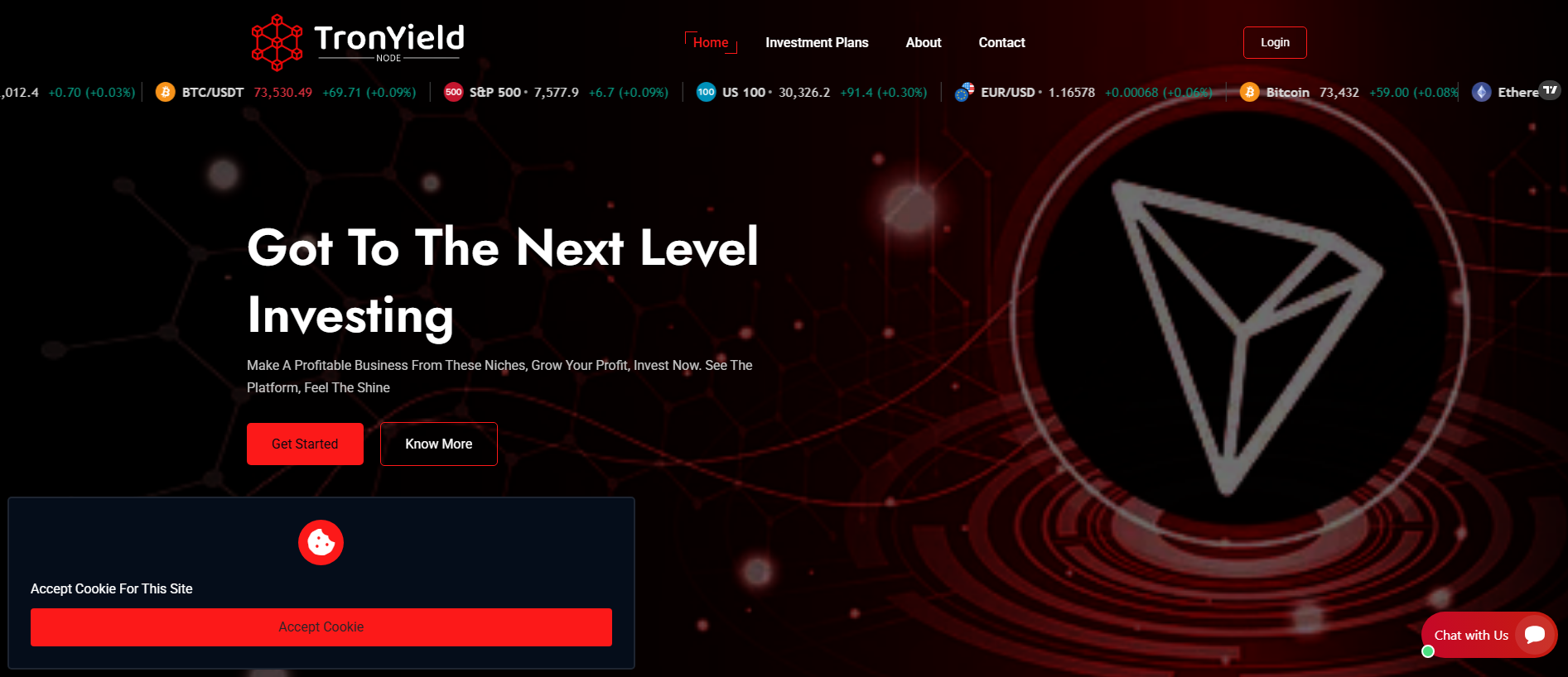 Forensic screenshot of tronyieldnode.org showing the phishing page layout