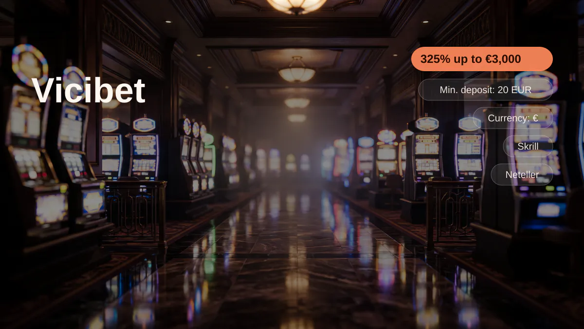 Vicibet casino — welcome bonus 325% up to €3,000 + 300 FS, payments: Skrill, Neteller, Revolut, MiFinity, Bitcoin