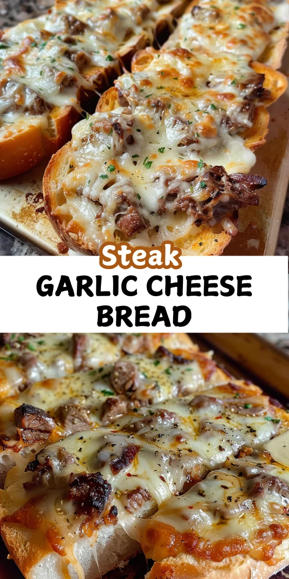 Steak Garlic Cheese Bread recipe that melts in minutes