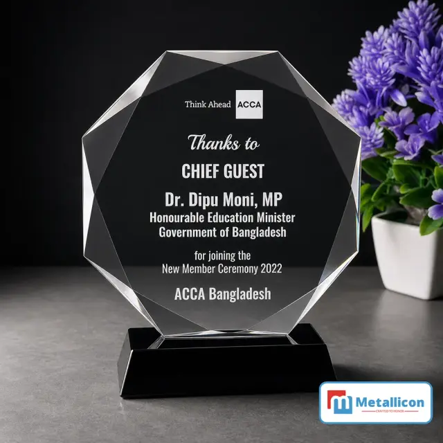 Round Diamond Cut Crystal Crest Gift Award