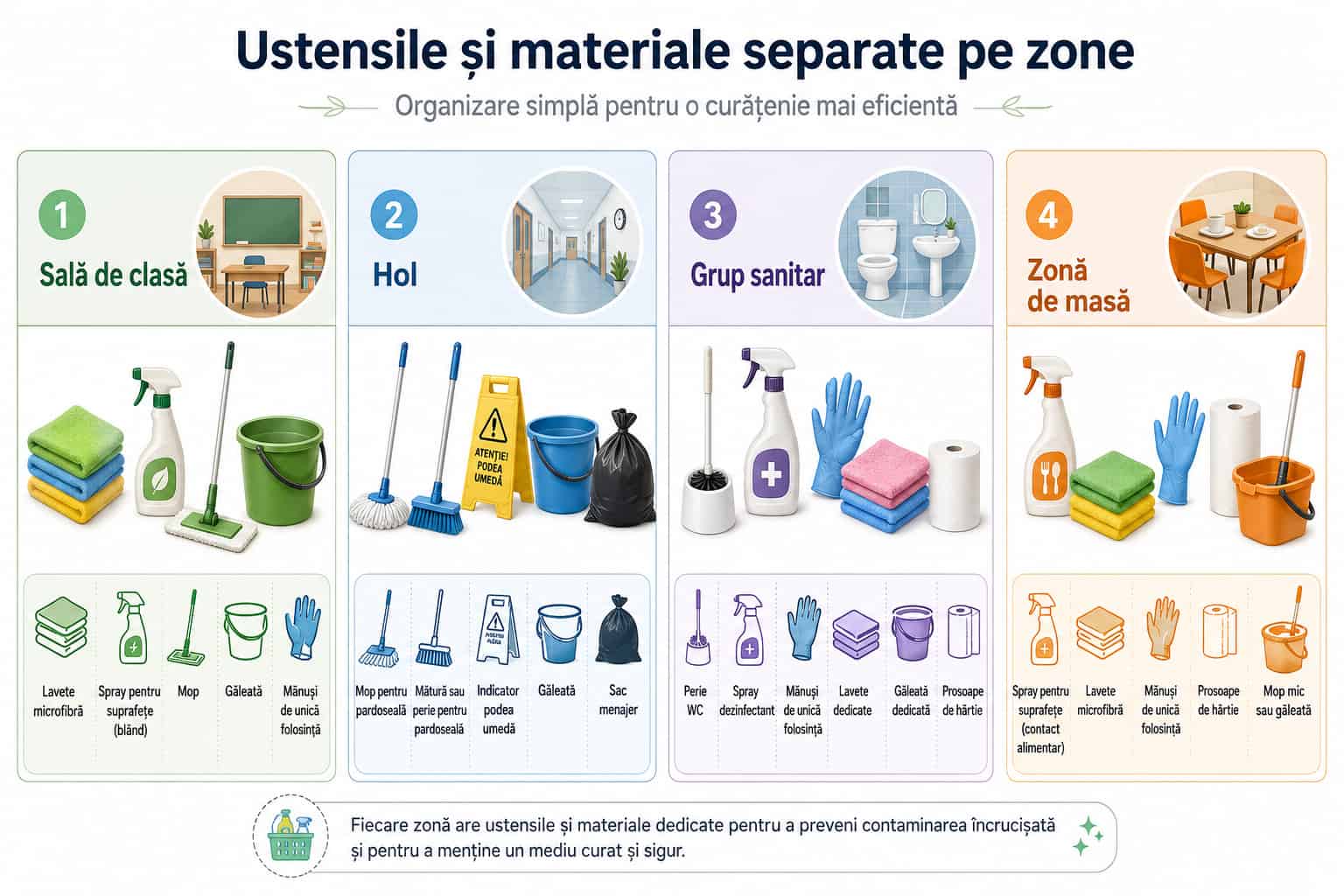 Organizarea materialelor de curățenie în școli și grădinițe