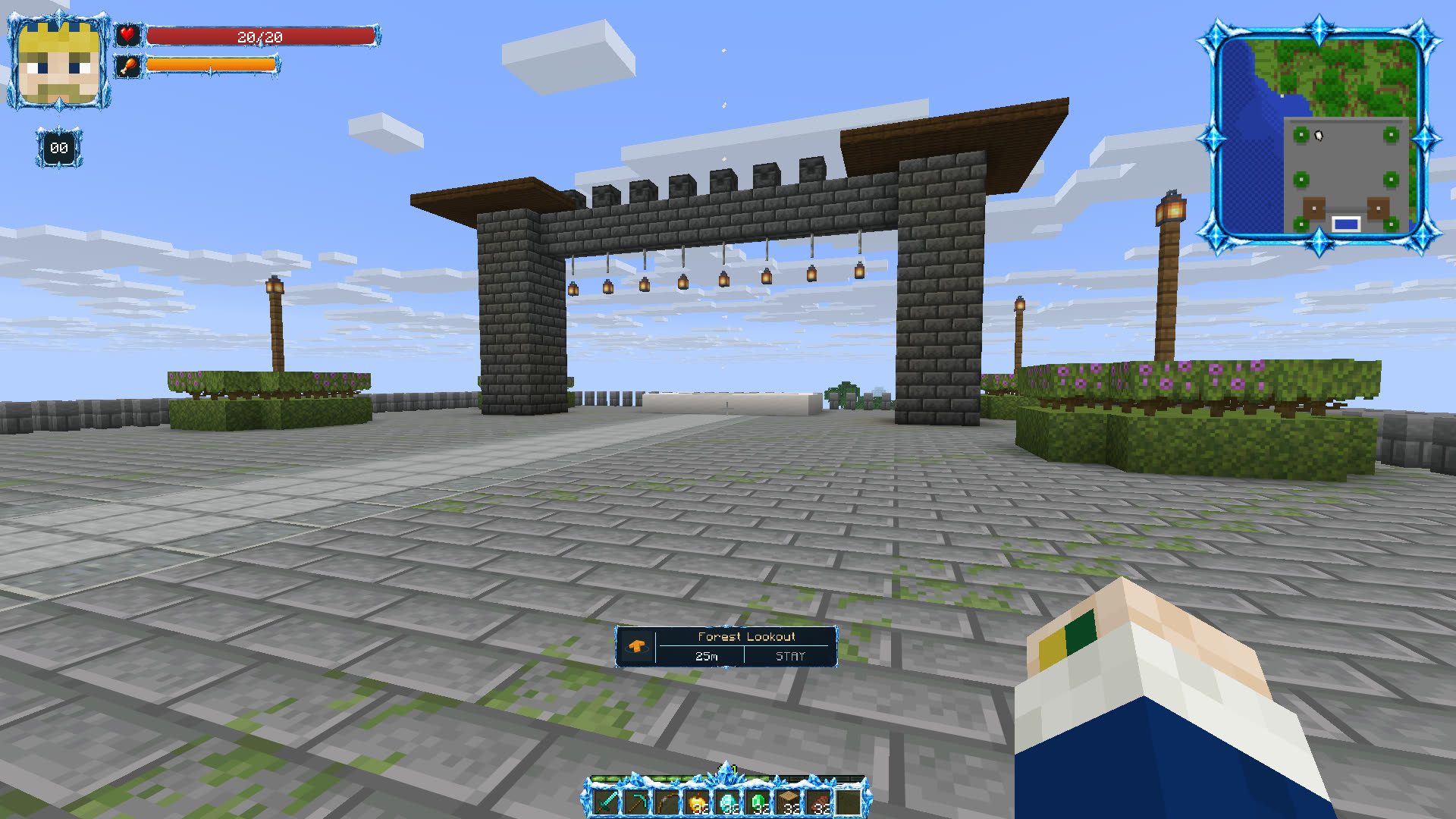 Frostbound player HUD, minimap and hotbar
