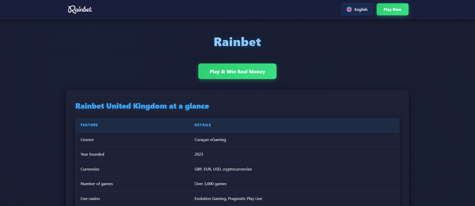 Forensic screenshot of rainbet24.com.de showing the phishing page layout