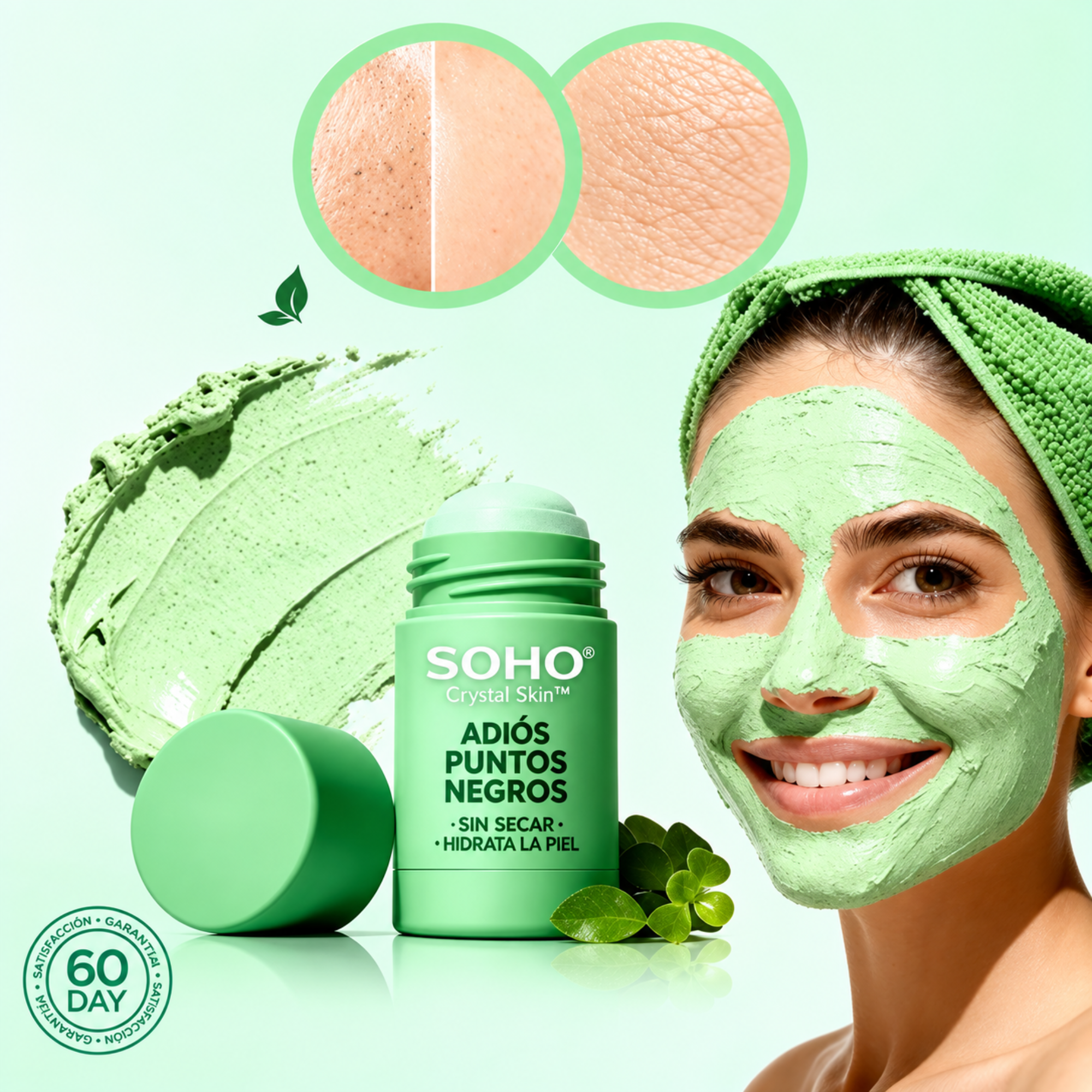 Crystal Skin de SOHO con té verde: control de grasa, hidratación y limpieza de puntos negros