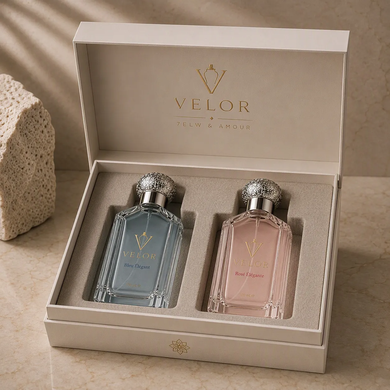 طقم عطور فاخرة فيلور - ثنائي الأزرق والوردي