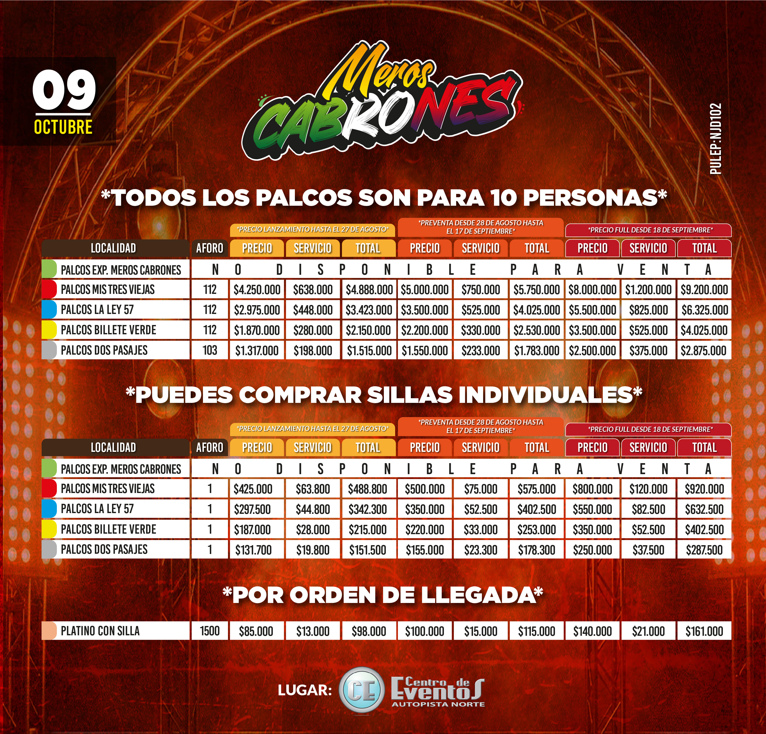 Meros Cabrones Bogotá - Centro de Eventos Autopista Norte - 9 de octubre