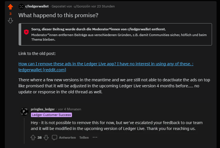 How can I remove these ads in the Ledger Live app? I have no interest ...