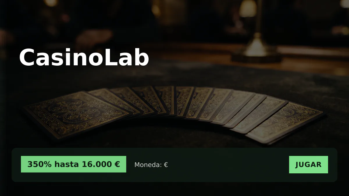 CasinoLab — bono de bienvenida 350% hasta 16.000 € + 350 FS, pagos: Visa, Mastercard, Skrill, Neteller, Paysafecard