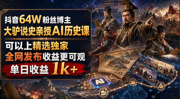 抖音64W粉丝博主大驴说史亲授AI历史课，解锁伙伴计划+精选独家
