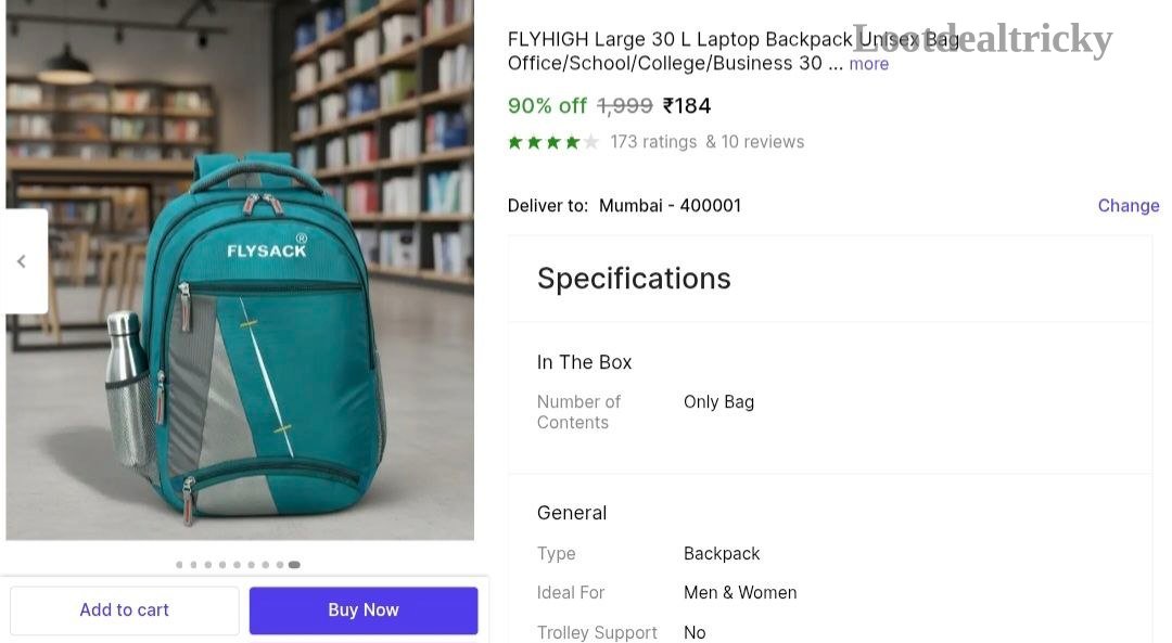 Backpack Flipkart 184 Offer Image