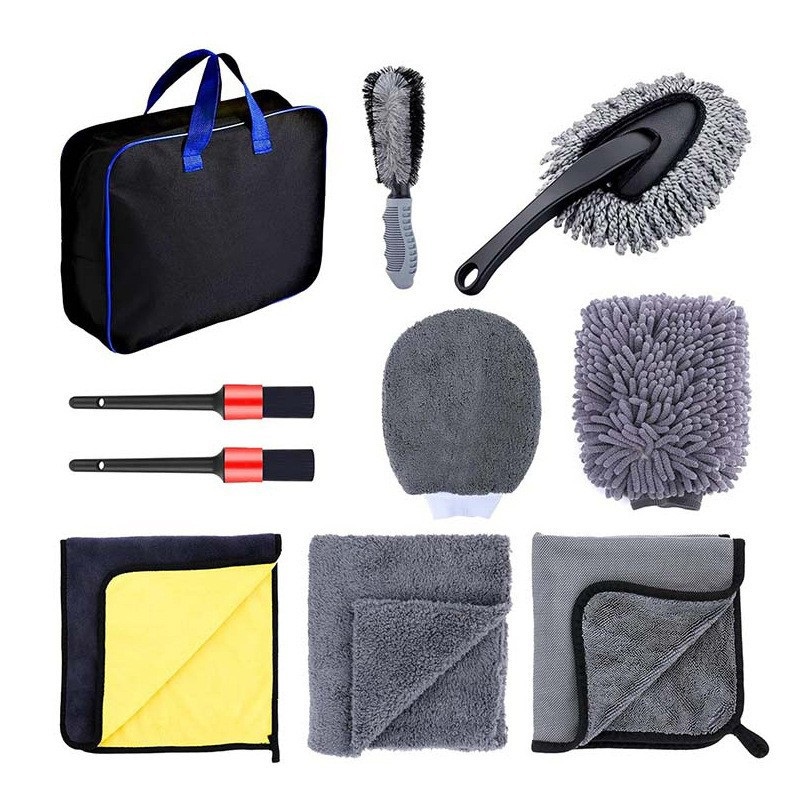 10 Piece Car Cleaning Kit Set - Microfibre Car Wash Accessories Dust Duster Wheel Brush Detailing Brushes Cleaning Mitt Drying Towel for Vehicle Interior and Exterior Care