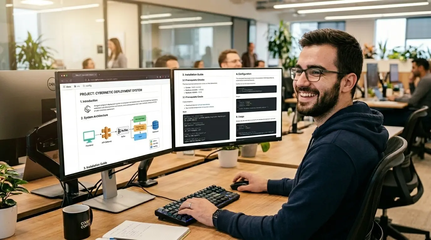 Documento README de GitHub muy bien redactado con explicaciones claras de arquitectura y cómo instalar localmente