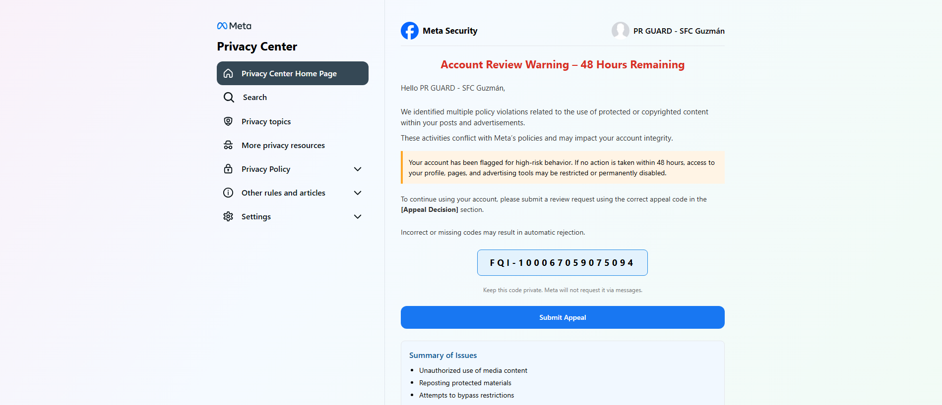 Forensic screenshot of [REDACTED] showing the phishing page layout
