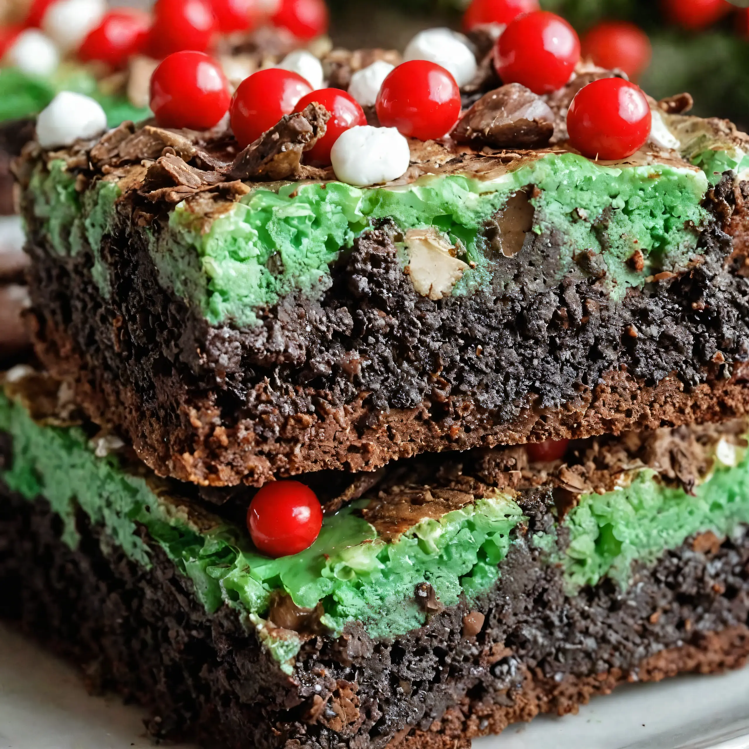Festive Grinch Brownies in Green Chocolate