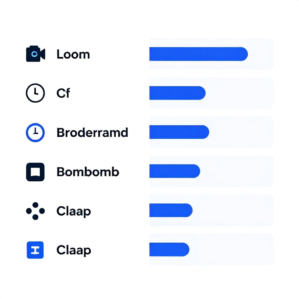 Comparison illustration of async video tools Loom, Breadcrumb, BombBomb, Claap with feature icons