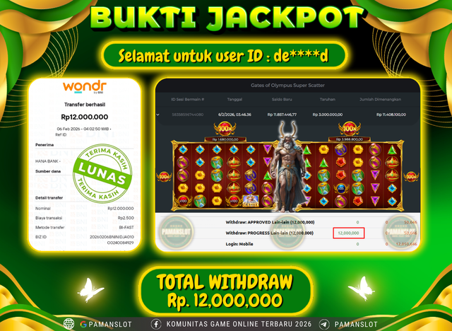 PAMANSLOT JACKPOT Game PP - Gates Of Olympus Super Scatter Rp.12,000,000- LUNAS