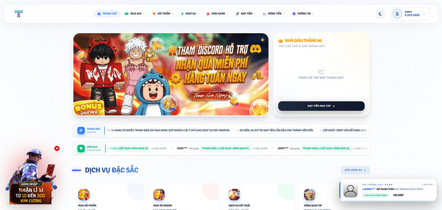THIẾT KẾ WEBSITE SHOP ACC GAME TRỌN GÓI 