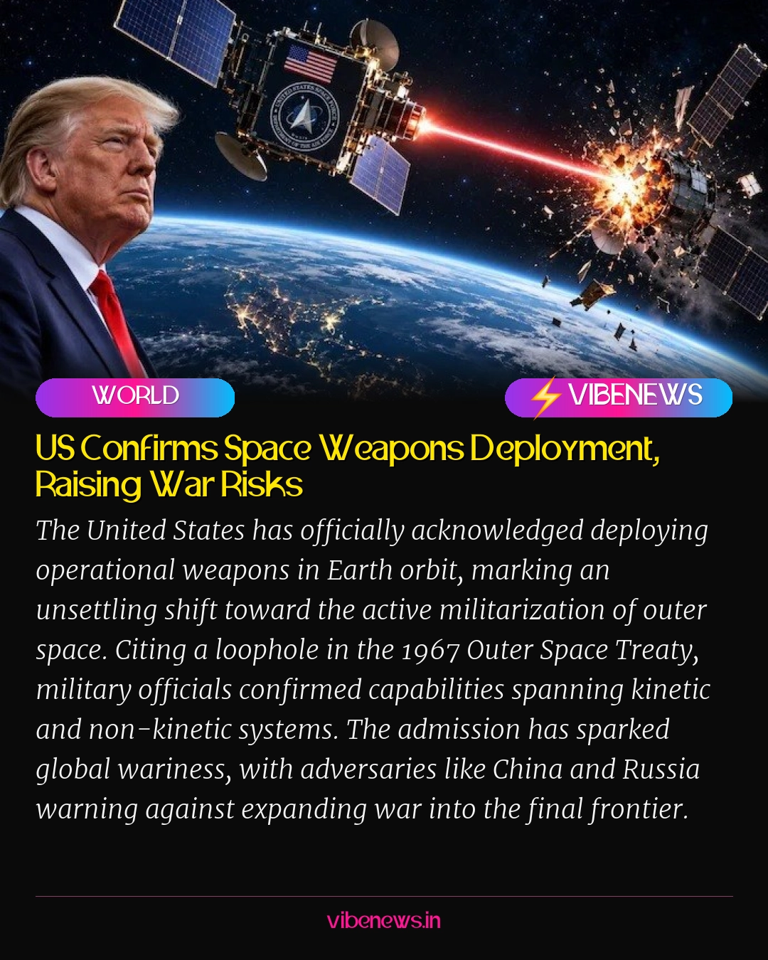 US Confirms Space Weapons Deployment, Raising War Risks