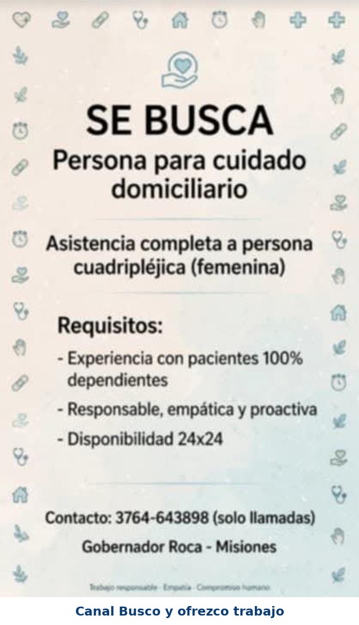 Se Busca Personal Para Cuidado Domiciliario en Gobernador Roca