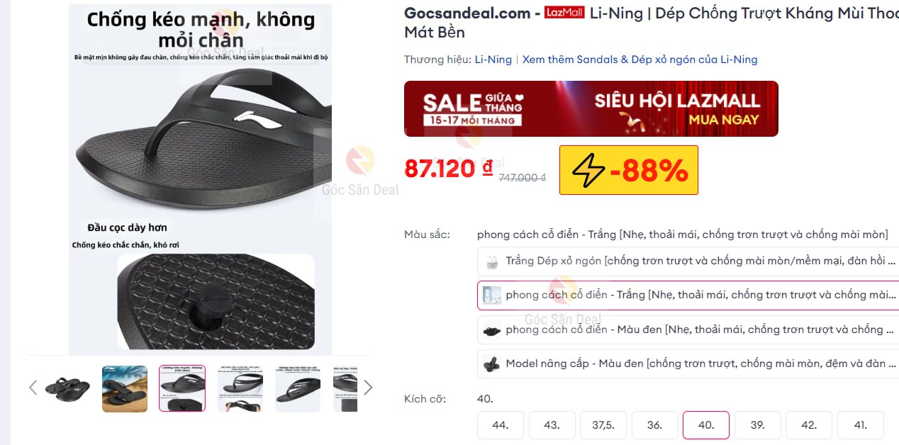 Li-Ning | Dép Chống Trượt Kháng Mùi Thoáng Mát Bền