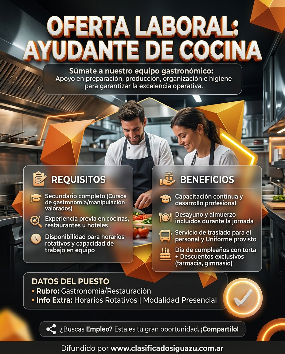 Se Busca Ayudante de Cocina en Puerto Iguazu