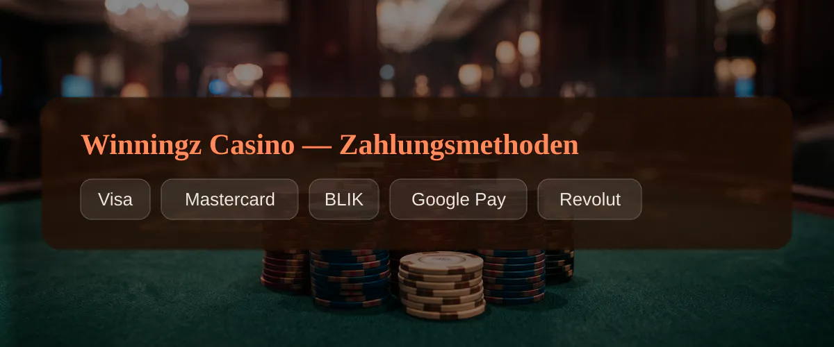 Winningz Casino &mdash; Zahlungsmethoden: Visa, Mastercard, BLIK, Google Pay, Revolut
