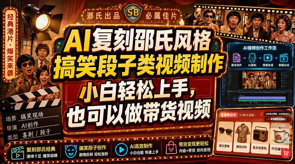 AI复刻邵氏风格搞笑段子类视频制作，小白轻松上手