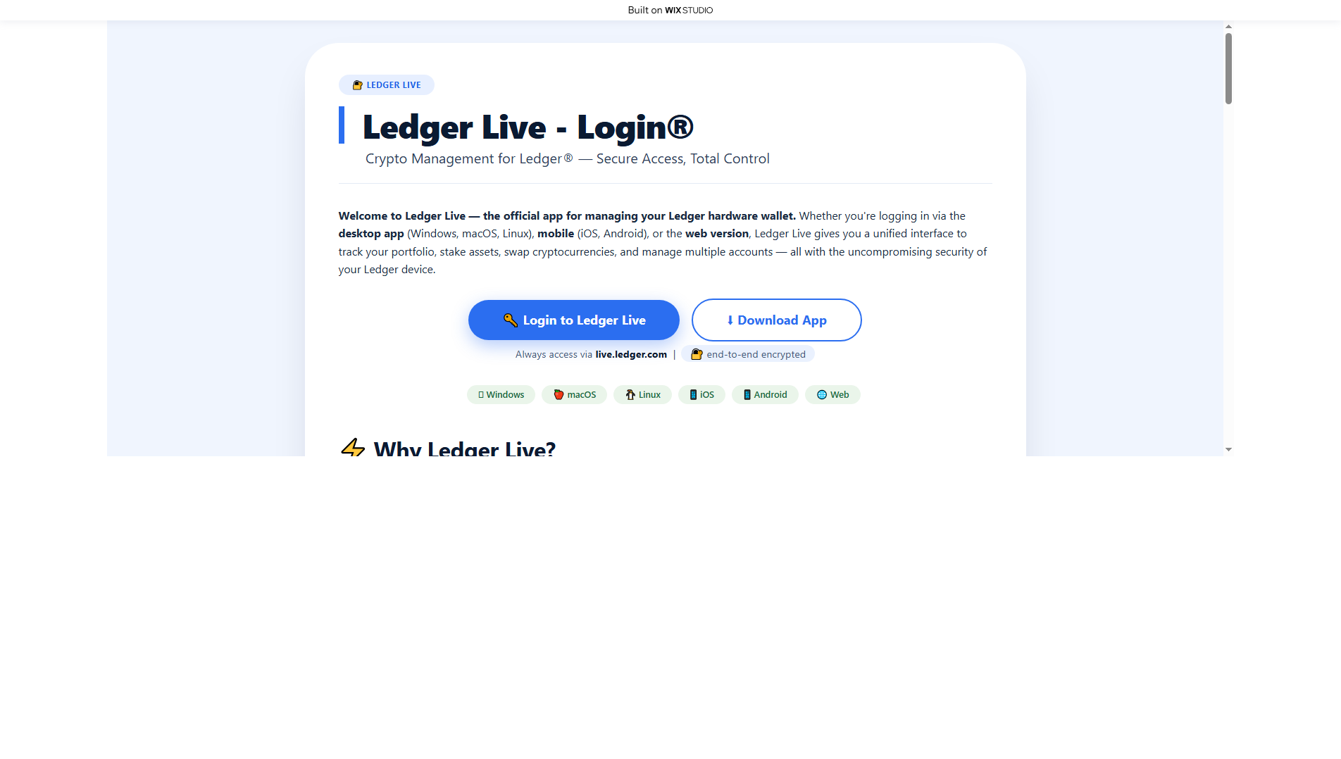 Forensic screenshot of page-liveapp-ldgre.wixstudio.com showing the phishing page layout