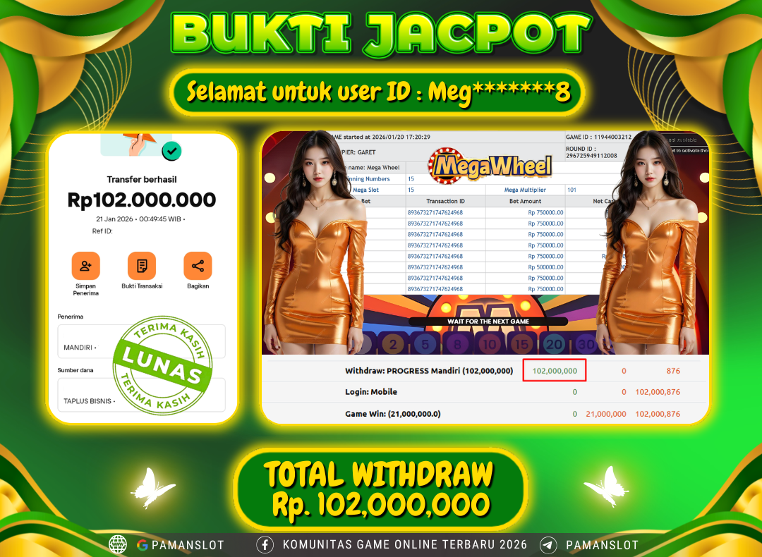 PAMANSLOT JACKPOT Game Live Games PP-Mega Wheel Rp.102,000,000- LUNAS