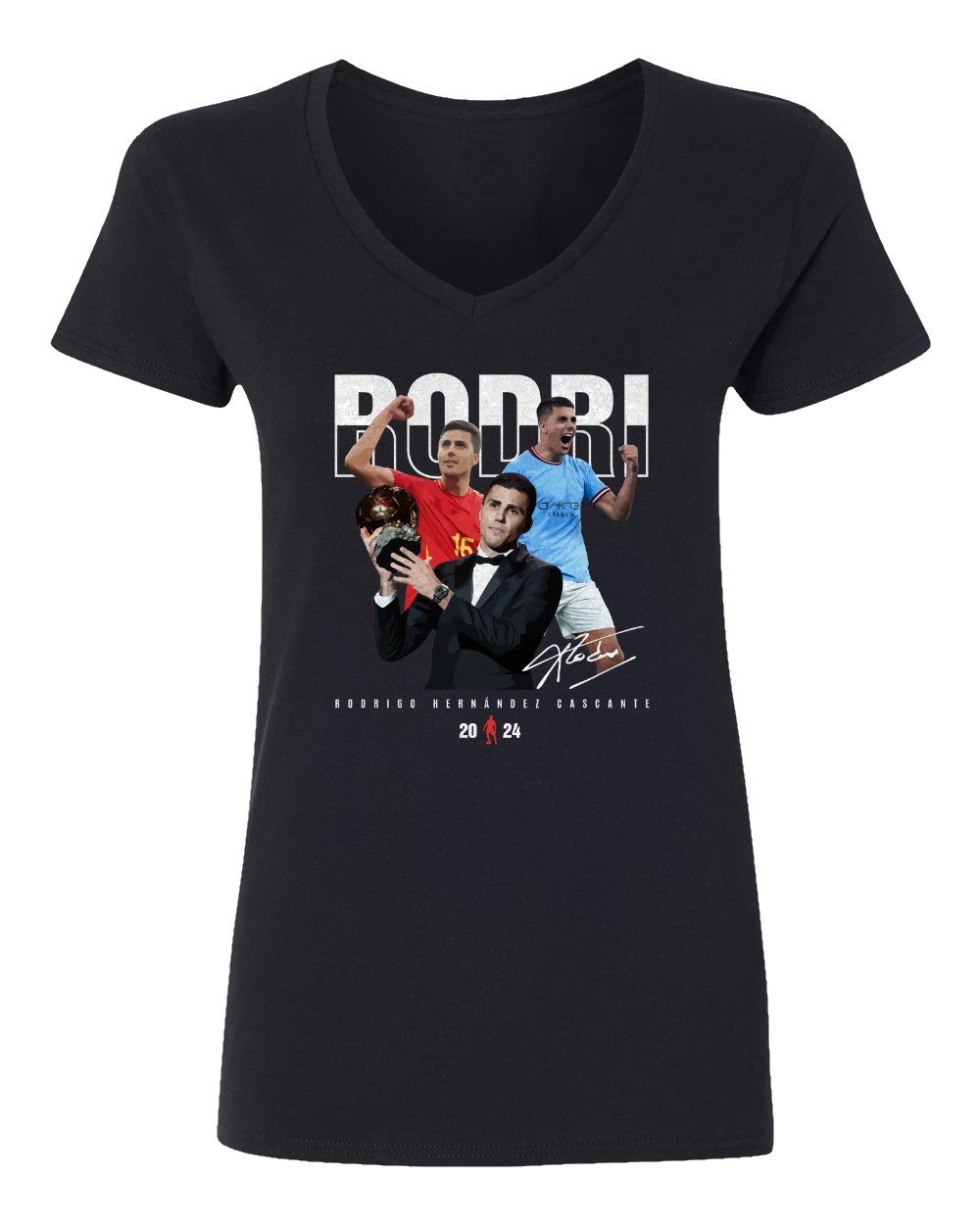 Manchester Star Trophy Tribute Tee – Golden Rodri Ladies’ V-Neck Tshirt