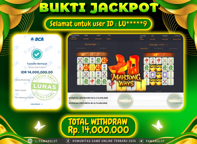 Selamat kepada Member PAMANSLOT Game Mahjong Ways : Ed****6