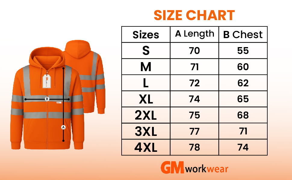 Hoodie size chart measurements