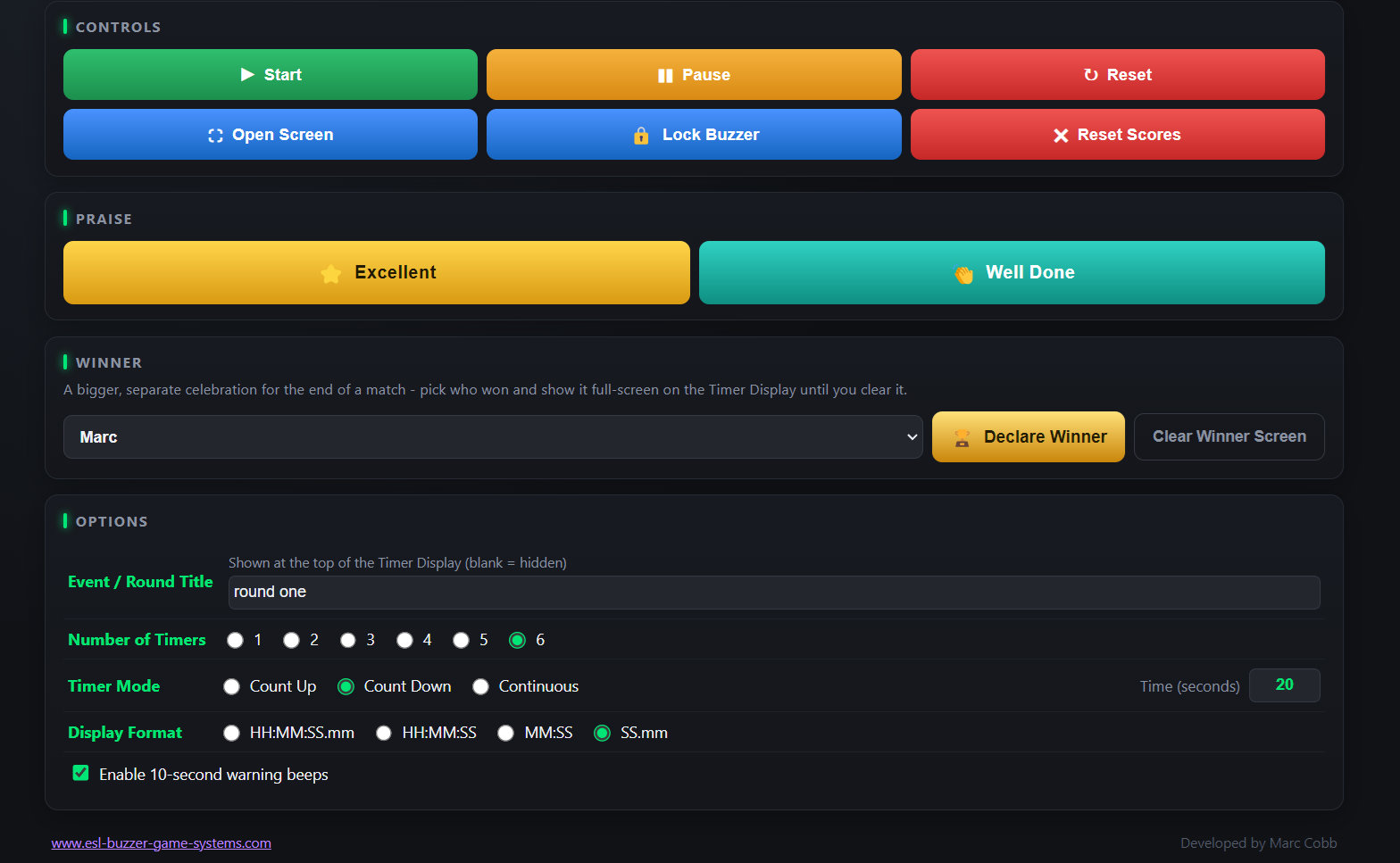 Team Timer Players Screen Alternate View
