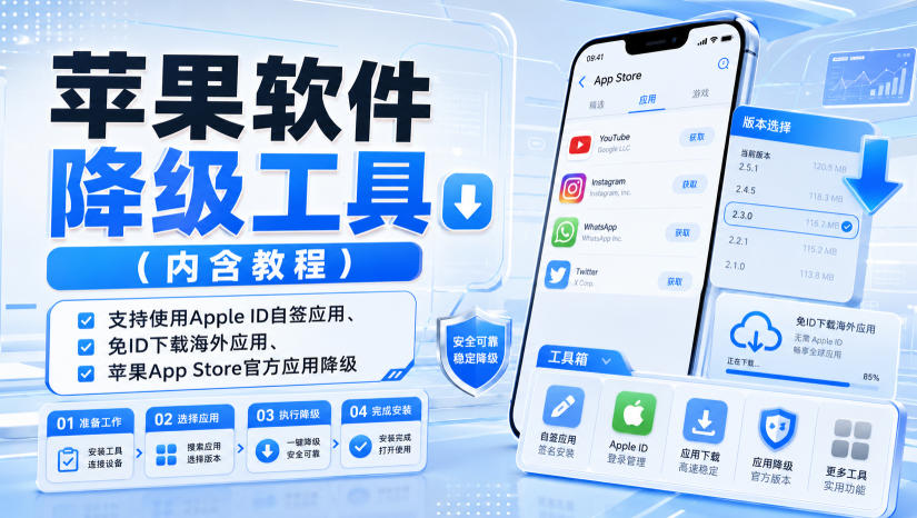 苹果软件降级工具（内含教程），支持使用Apple ID自签应用、免ID下载海外应用、苹果App Store官方应用降级等-网创指引人
