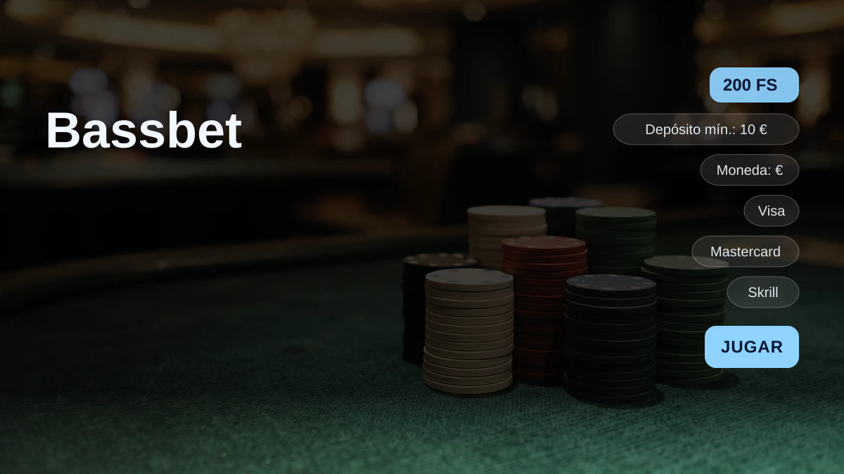 Bassbet casino  bono de bienvenida 100% hasta 500  + 200 FS, pagos: Visa, Mastercard, Skrill, Neteller, Paysafecard