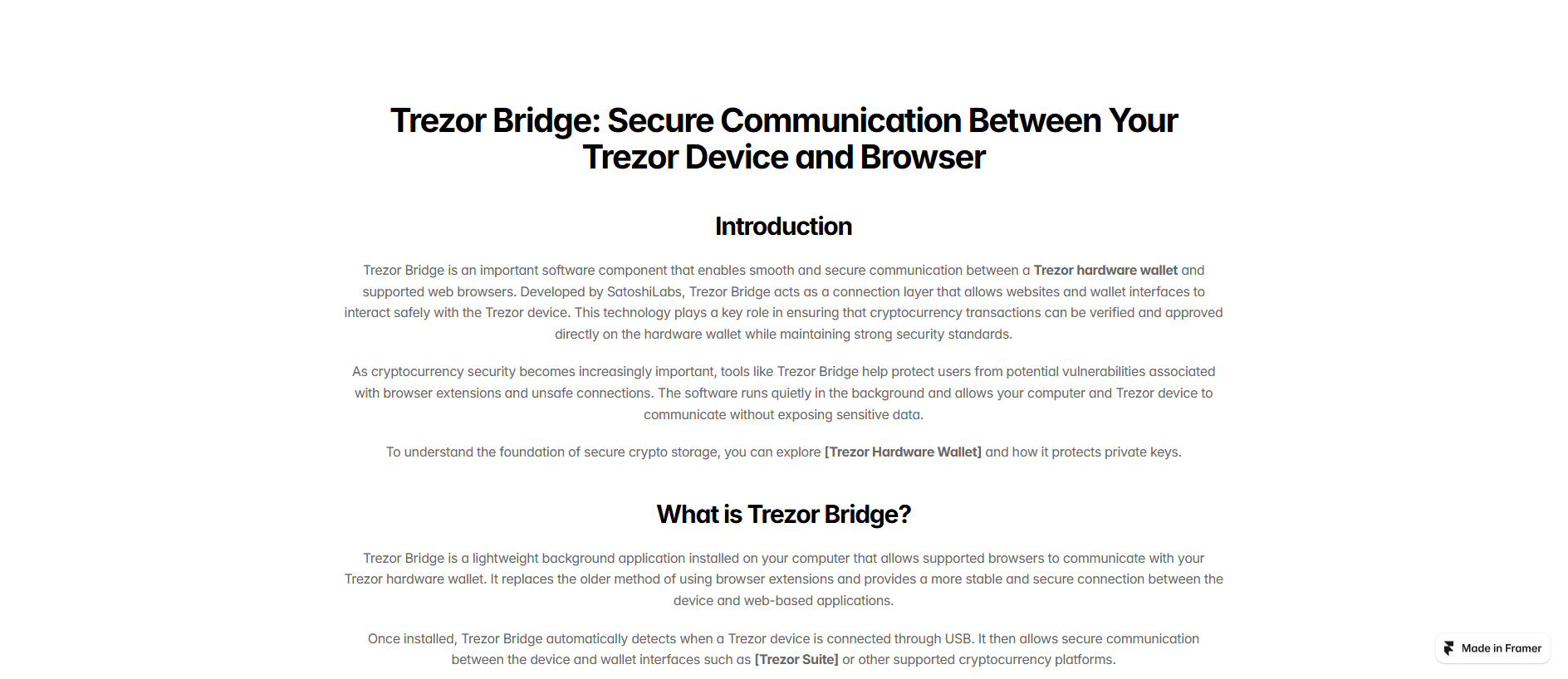 Forensic screenshot of trazr-brige.framer.ai showing the phishing page layout