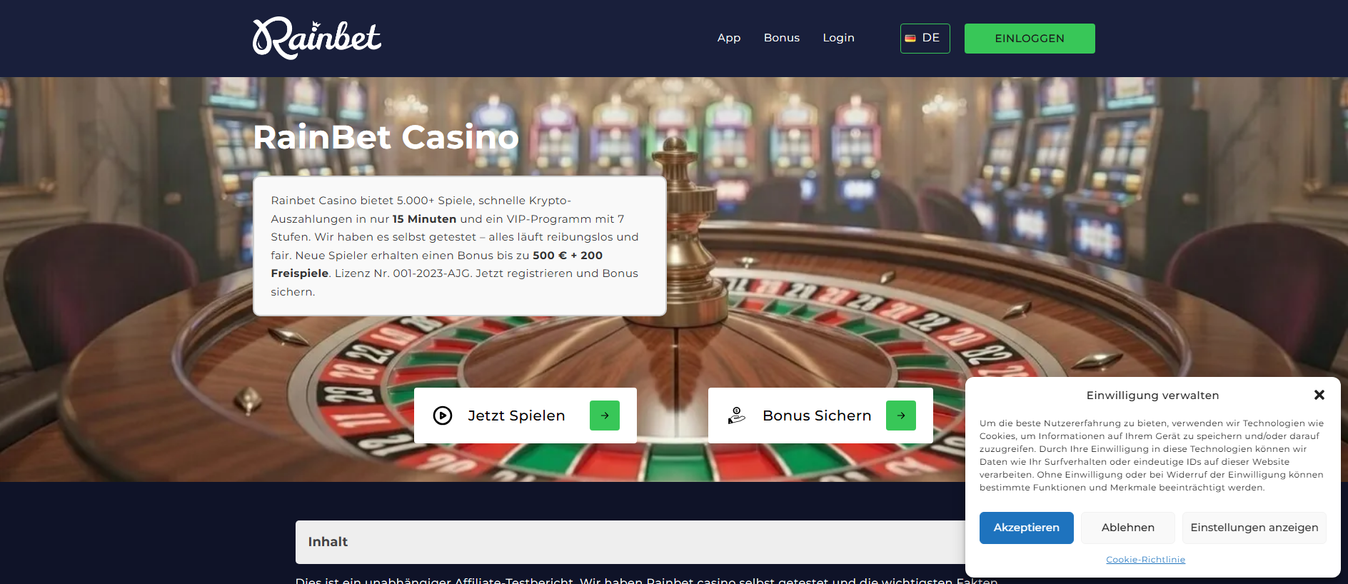 Forensic screenshot of rainbets.de showing the phishing page layout