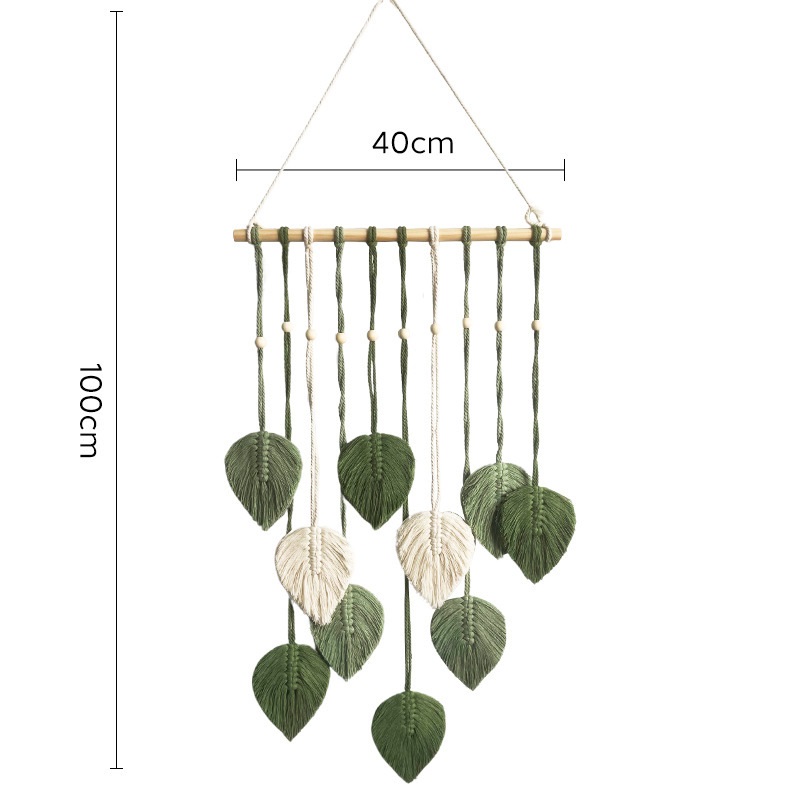 Green 40*100cm Handmade Macrame Leaf Wall Hanging - Cotton Boho Tapestry, Machine Washable, - Nordic Style Decor for Bedroom, Living Room, Nursery