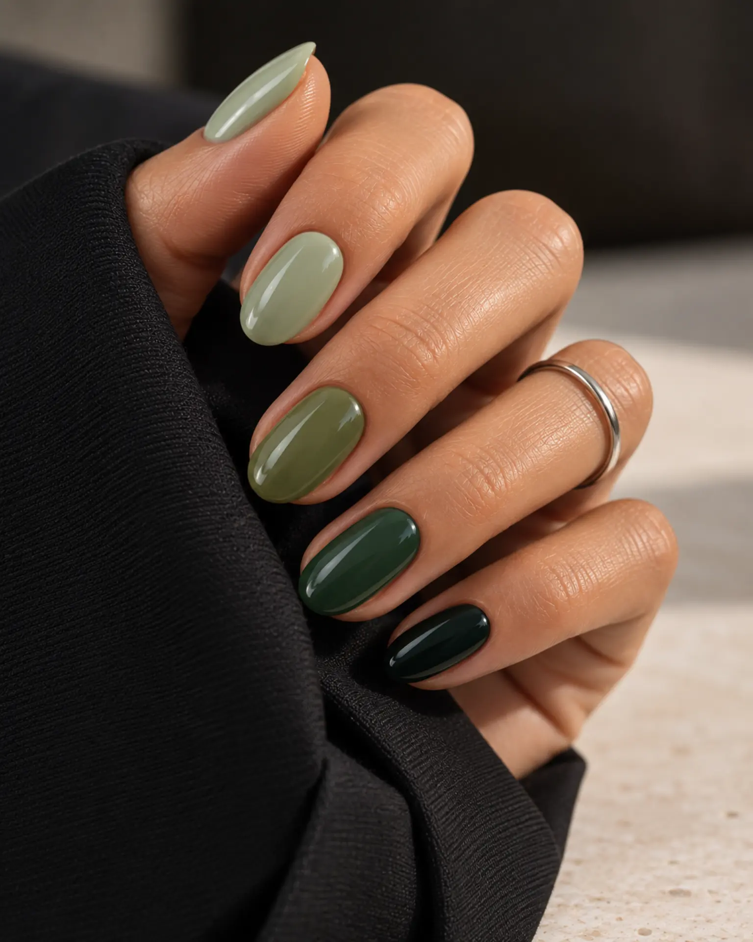 Sage to Forest Green Tonal Mix manicure inspiration for green nail ideas