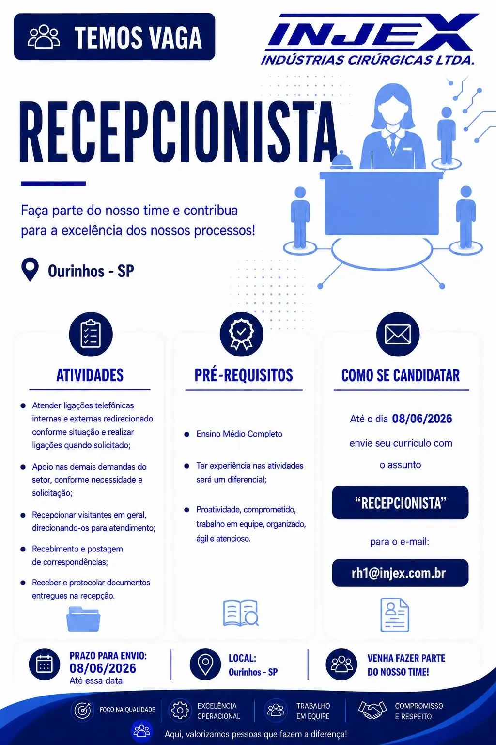 Vaga Para Recepcionista Na Injex