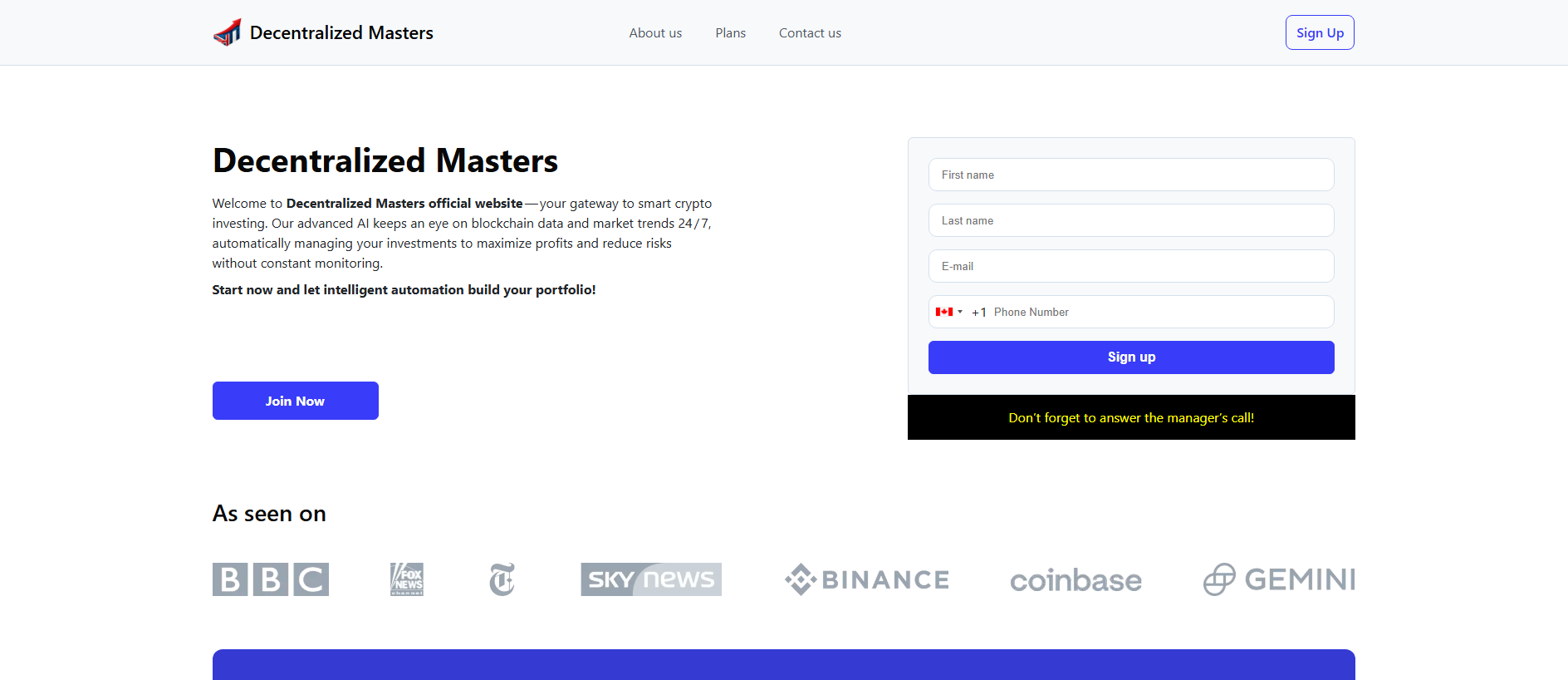 Gespeicherte Aufnahme von decentralizedmasterstrade.com